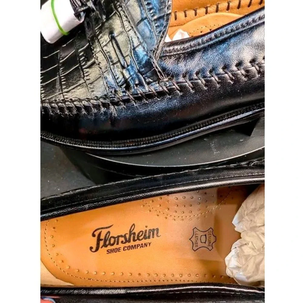 Florsheim Pisa Black Croc Print Tassel Loafers~18469-01 ~Sz 8 3E Extra Wide~NIB - Picture 9 of 15